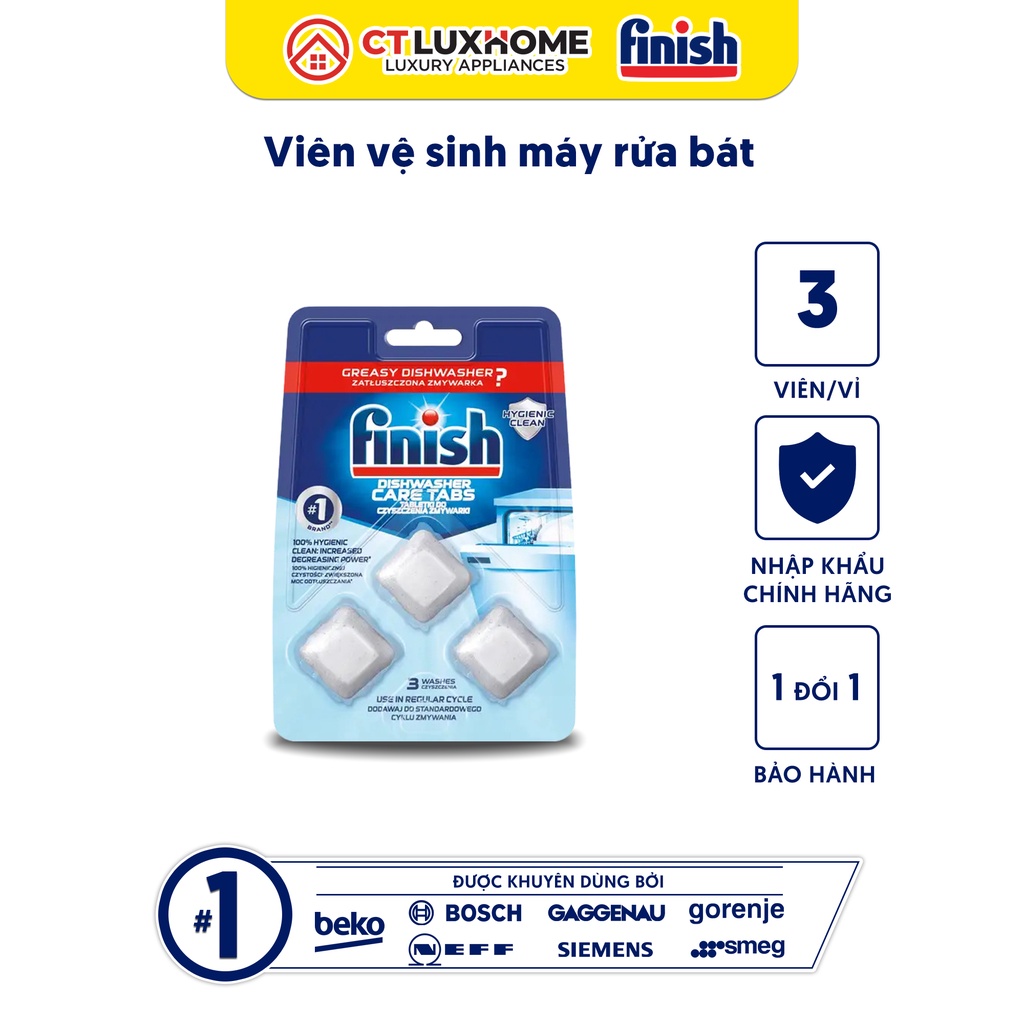 Viên vệ sinh máy rửa bát Finish vỉ 3 viên - Chính hãng