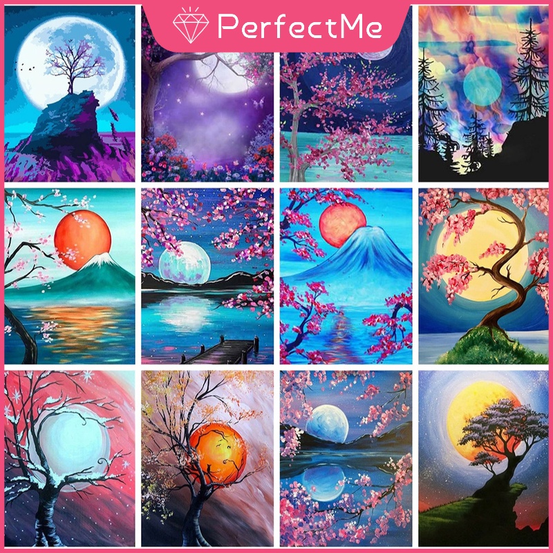 Bộ Tranh Đính Đá 5D Tự Làm 30X40CM Hình Phong Cảnh Và Mặt Trăng Kèm Phụ Kiện