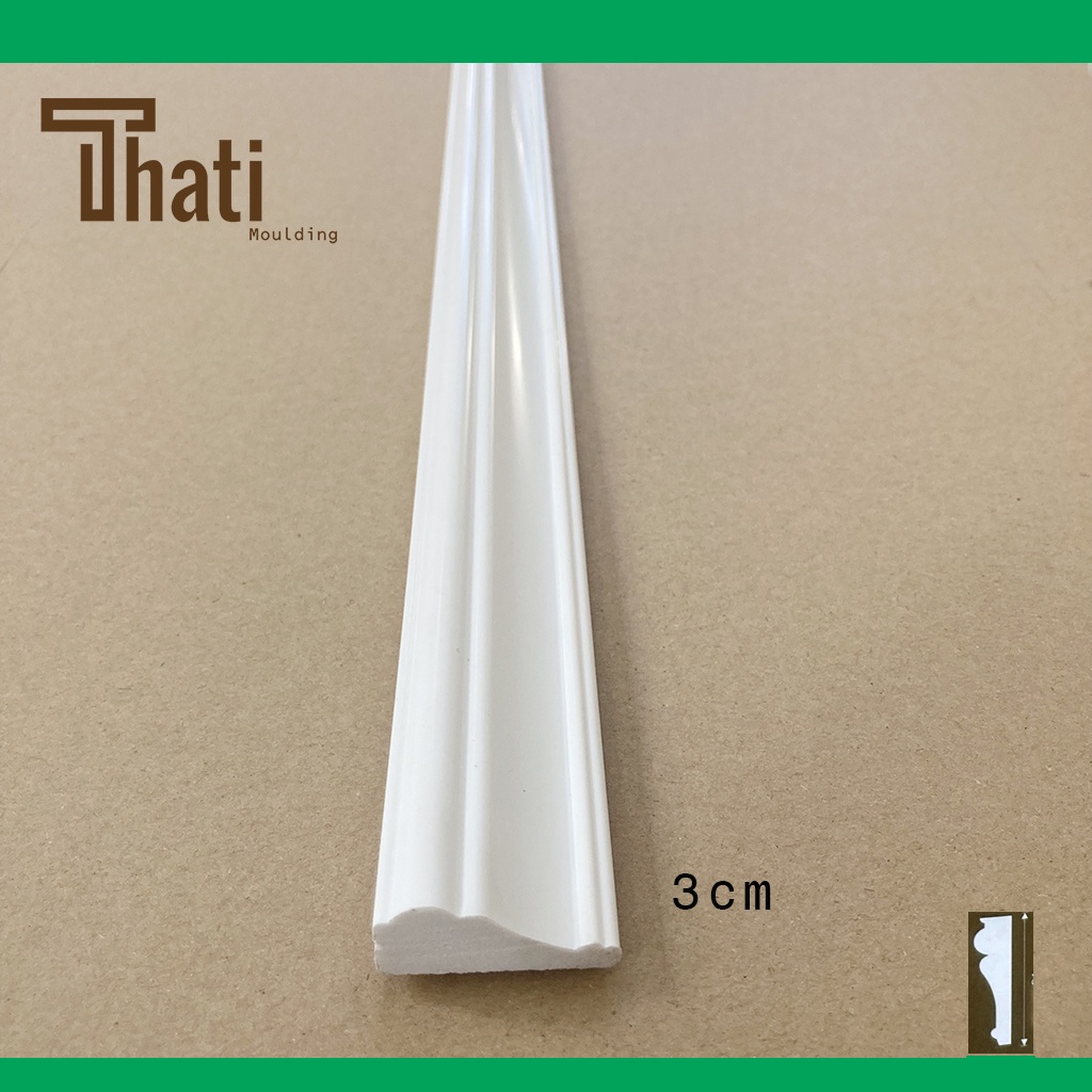 Phào chỉ nhựa ps, chỉ lưng 3cm trắng bóng