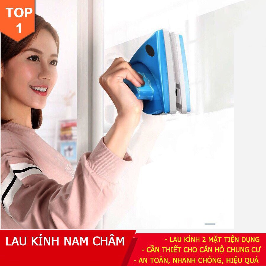 (FREE SHIP DH>50K) Dụng cụ lau kính nhà cao tầng 2 mặt hít nam châm cao cấp