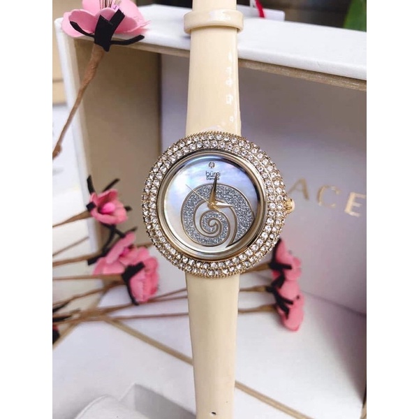 Đồng Hồ Nữ Burgi dây da case 36mm mầu sữa