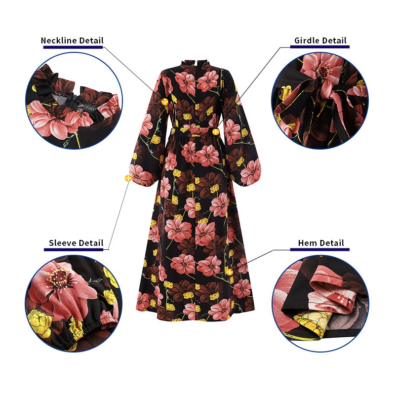 Đầm ZANZEA cho nữ tay dài in hoa phong cách châu Âu cổ điển