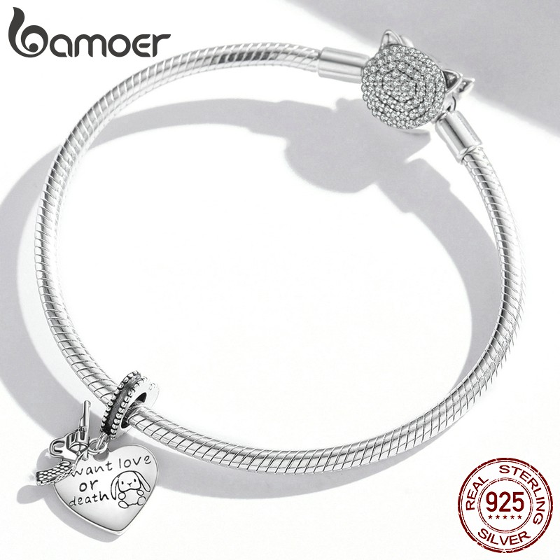 Mặt vòng tay/dây chuyền BAMOER Scc1993 bằng bạc 925 hình trái tim và súng lục lỗ 4.5mm thích hợp cho DIY