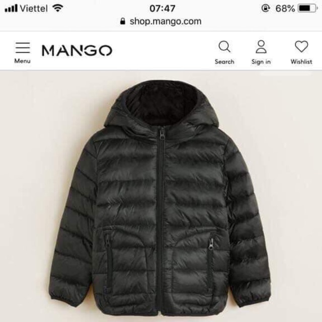 Áo khoác phao đen lông vũ mango