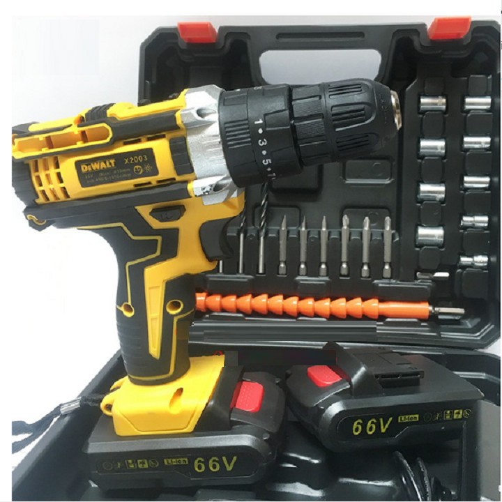 (LOẠI I) Máy Khoan Bê Tông, Bắt Vít DEWALT 66V - TẶNG Kèm 24 Chi Tiết - 3 Chức Năng 100% Lõi Đồng - 2 Pin Chuẩn 5 CELL