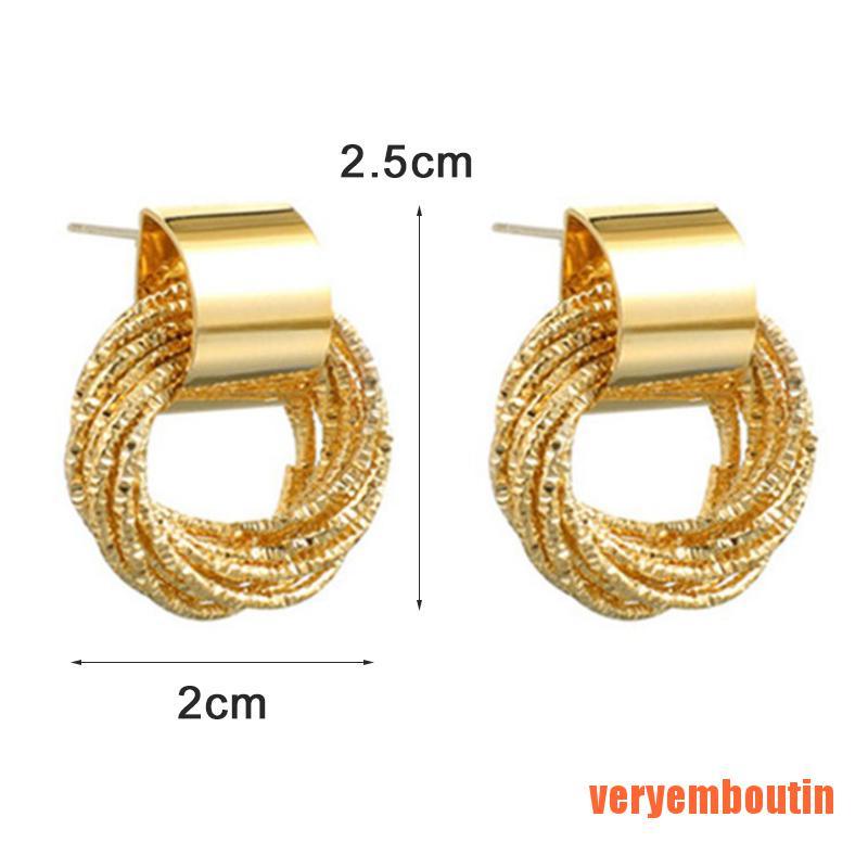 Khuyên tai dạng tròn thiết kế hình học mạ vàng cá tính