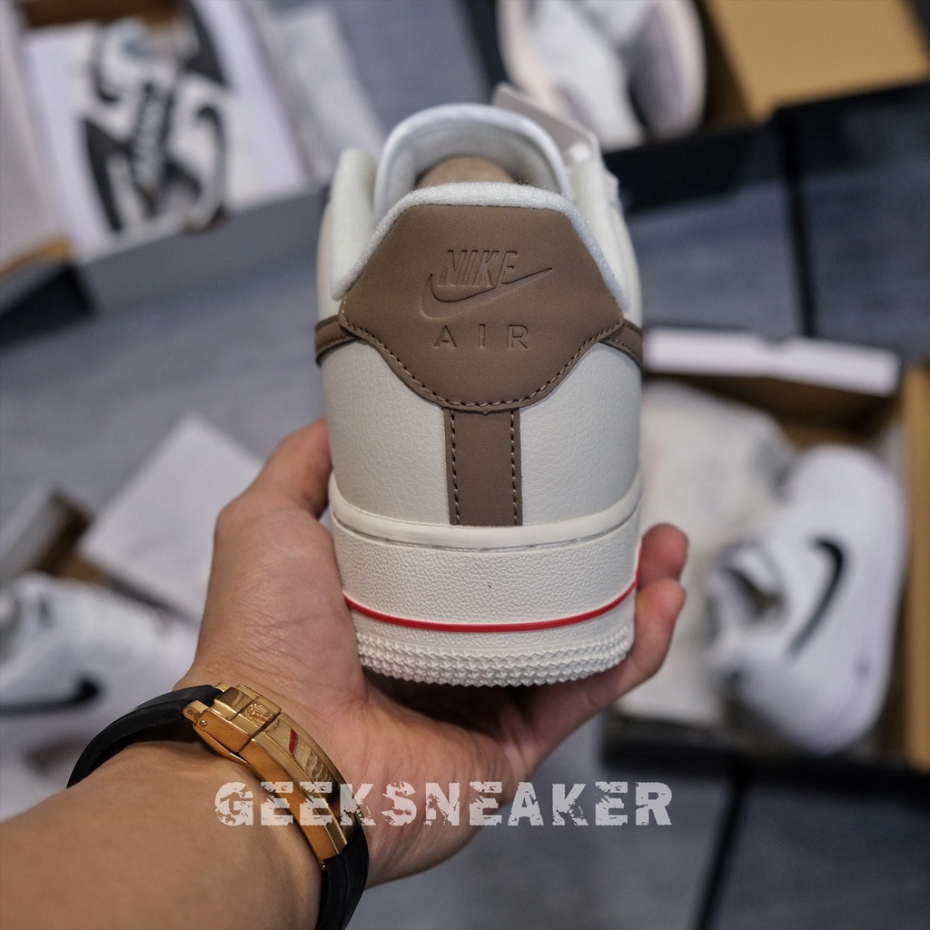 [GeekSneaker] Giày Air Force 1 Cổ thấp  Low Premium White Brown - Vệt Nâu Cafe