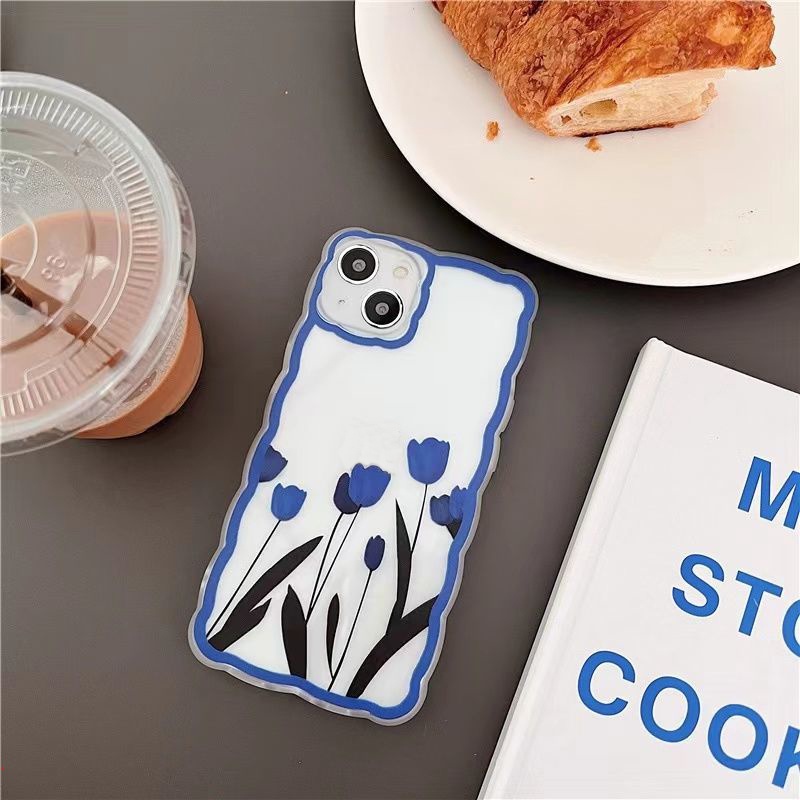 Ốp Điện Thoại Mềm Hình Hoa Tulip Xanh Dương Cho Iphone 11 12 13 Pro MAX X XR XS MAX 6 7 8 Plus