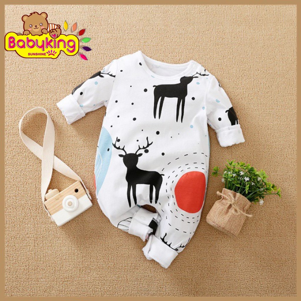 BodySuit giáng sinh noel cho bé,áo liền quần dễ thương dài tay kiểu nai đen cho bé (3097), cotton 100%, Aiueo Nhật.