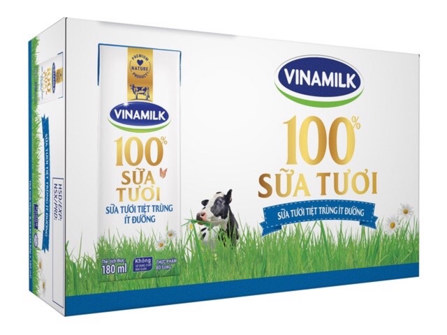Thùng 48 hộp sữa tươi tiệt trùng 180ml Vinamilk có đường, ít đường