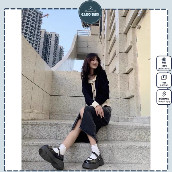 Shop CÓ SẴN đủ sz 2 màu 35-39_Kèm video Giày oxford Mary Jane tone đen trắng hoạ tiết trái tim