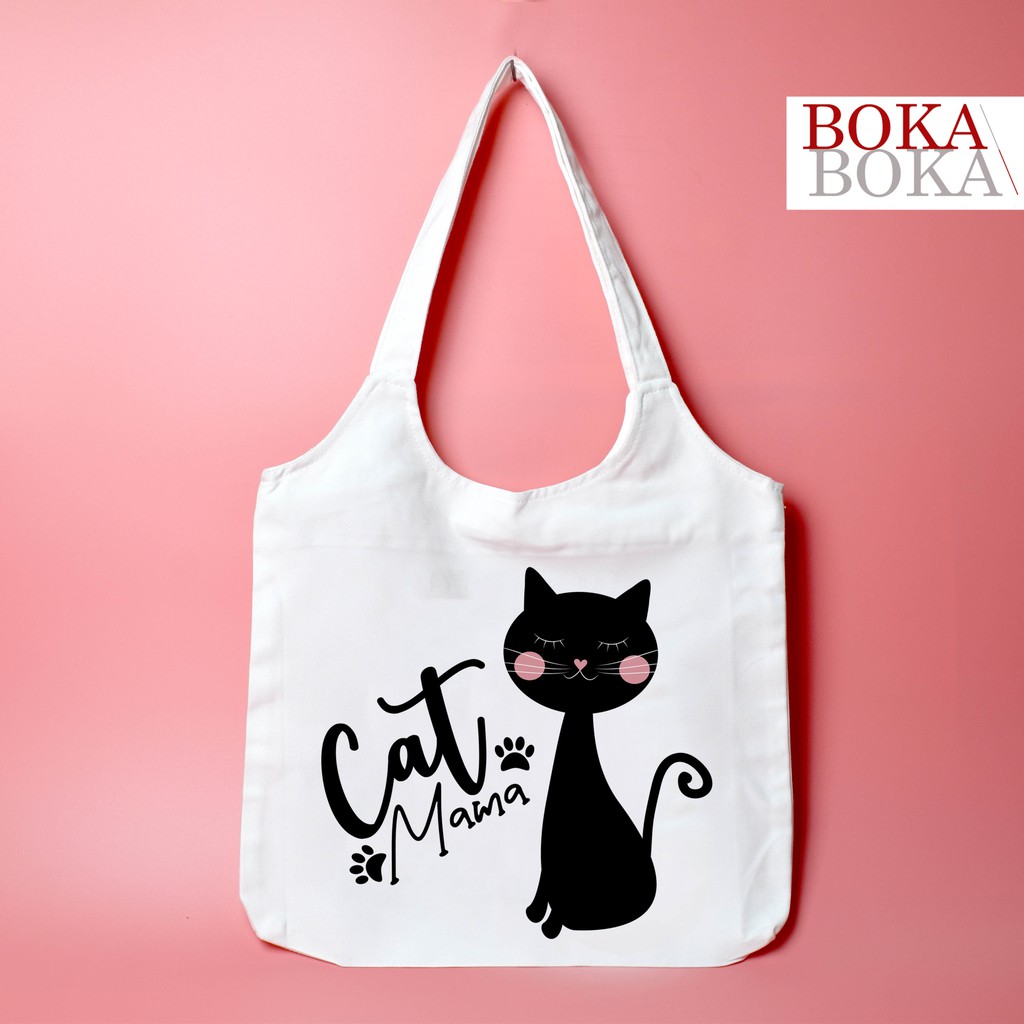 Túi Tote Vải Canvas Quai Tròn BST Hình Mèo Đen MĐ01