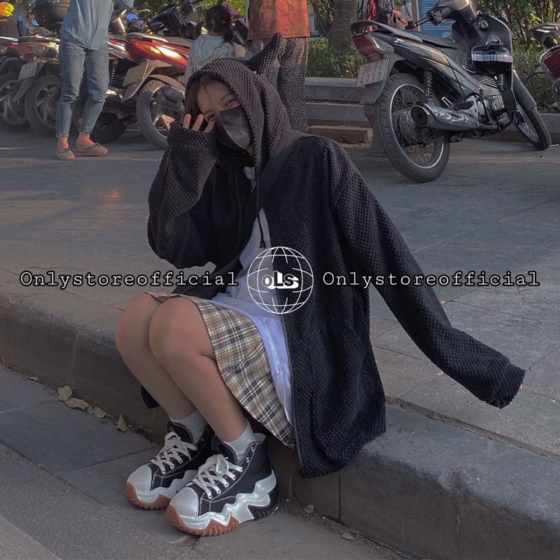Áo khoác bông mũ sừng 2 màu đen và xanh siêu đáng yêu, nhận hàng có vấn đề liên hệ shop trước khi đánh giá