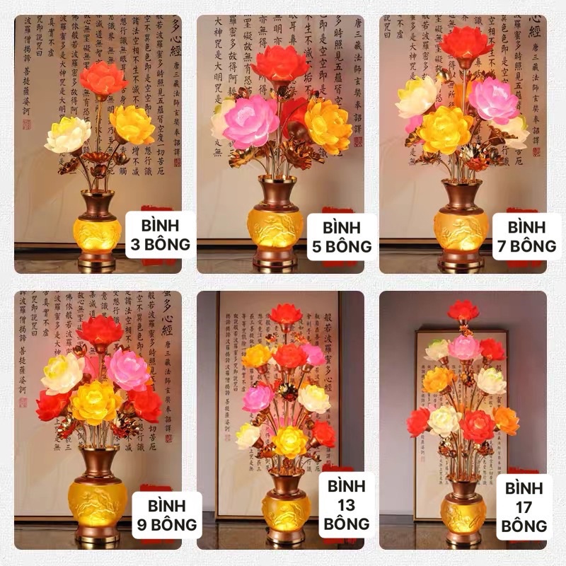 CÂY ĐÈN LED HOA SEN LƯU LY THỜ CÚNG TRANG TRÍ