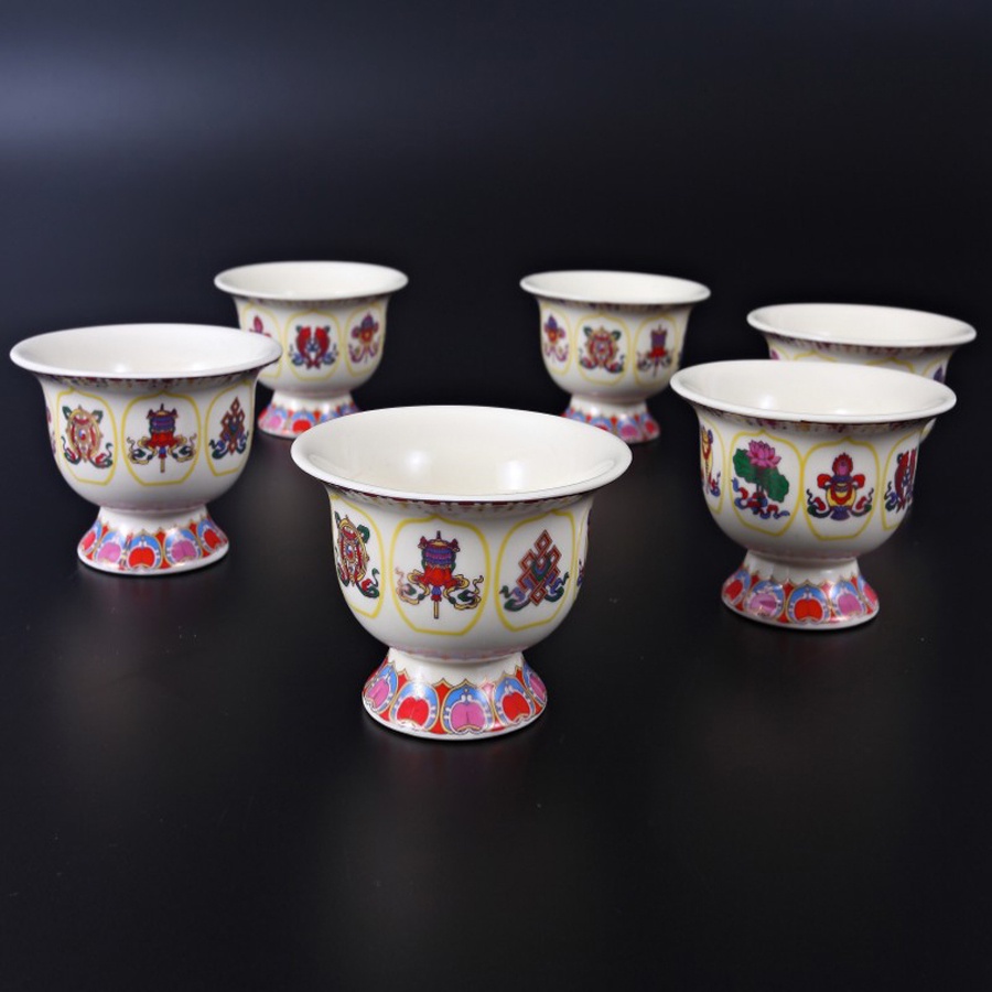 [PHÁP BẢO MINH CHÂU] Chén Cúng 8 Cát Tường - Gốm Sứ - NHẬP KHẨU