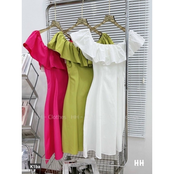 Đầm Xoè Tiểu Thư Trễ Vai Dáng Dài Phong Cách