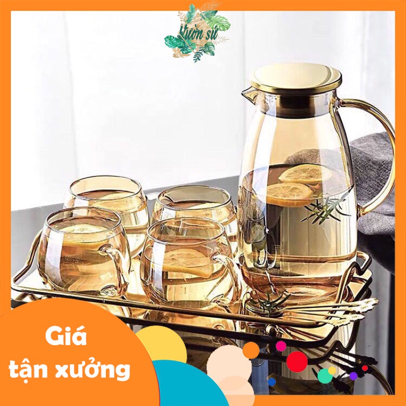 Bộ bình nước thuỷ tinh chịu nhiệt vàng hổ phách sang trọng - VS36