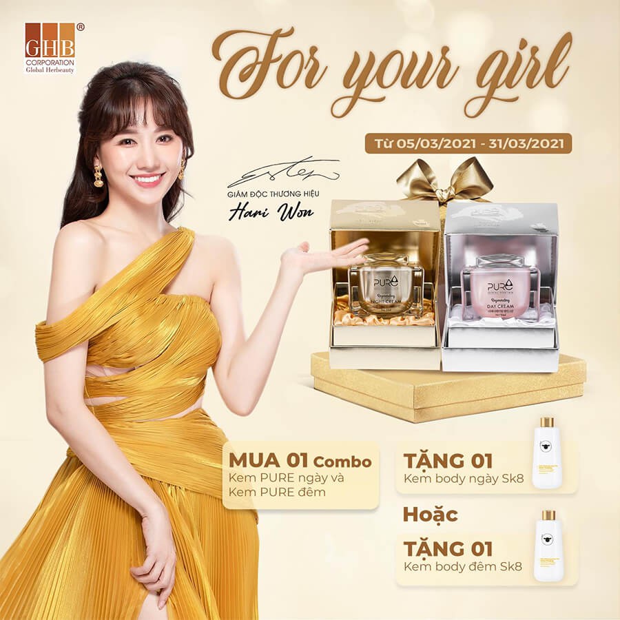 Bộ Kem dưỡng ngày và đêm Pure - Hàn Quốc mẫu mới 2022 - Pure Night Cream và Pure Day Cream của Hari Won và Ngọc Trinh