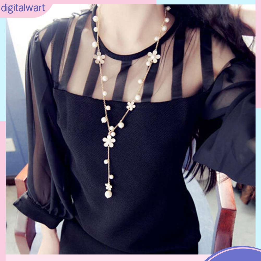 Dây chuyền dài mặt bông hoa đính ngọc trai nhân tạo sang trọng quý phái dành cho nữ