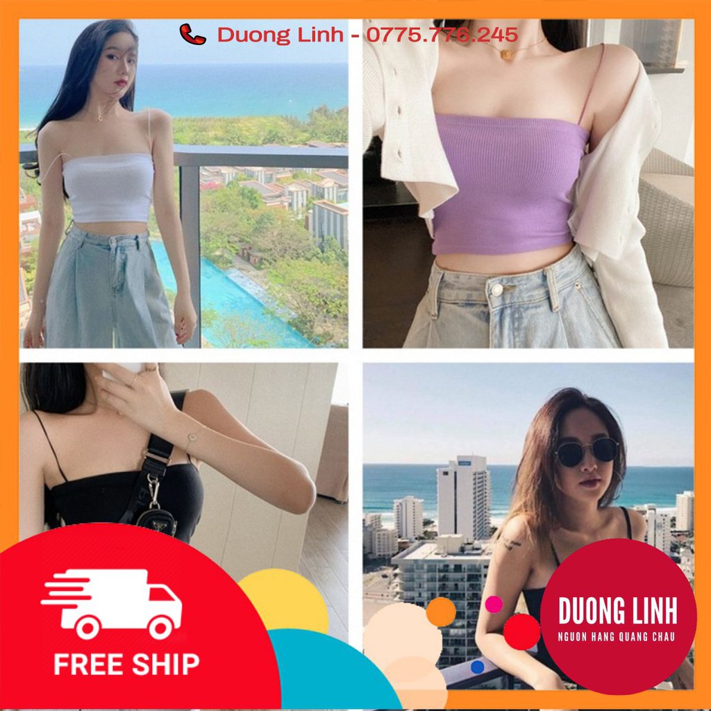 Áo hai dây tăm, áo 2 dây thun croptop ôm sợi bún