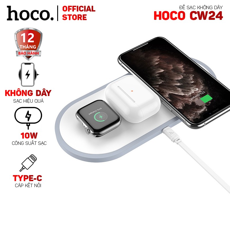 Đế sạc nhanh không dây Hoco CW24 10W dành cho điện thoại, iwatch, airpod