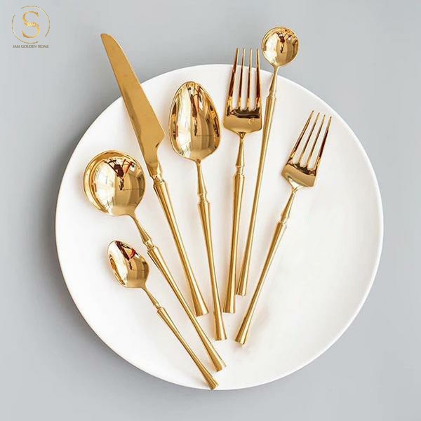 Bộ Dao Muỗng Nĩa Inox Cao Cấp Không Phai Màu Vàng Gold Cutlery Thượng Lưu - Sam