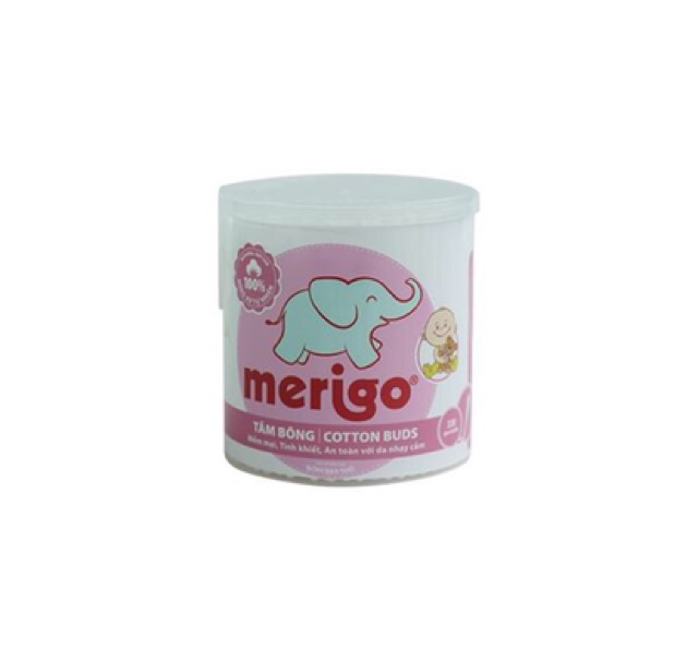 Tăm bông Merigo cho bé 330 que hộp tròn  - Hàng chính hãng Bông Bạch Tuyết
