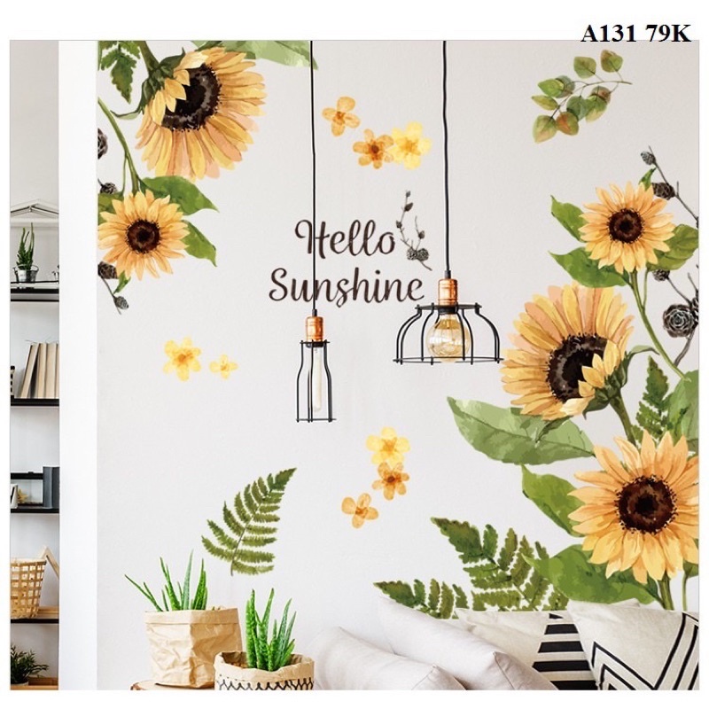 Decal dán tường⚡️𝐅𝐑𝐄𝐄 𝐒𝐇𝐈𝐏⚡️ Decal Hoa hướng dương cỡ lón kiểu Hàn - PVC chống thấm nước, keo siêu dính