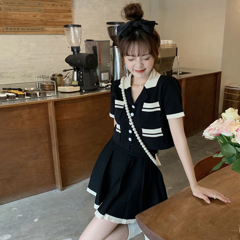 Bộ Áo Dệt Kim Phối Chân Váy Cỡ Nhỏ Thời Trang Cho Nữ