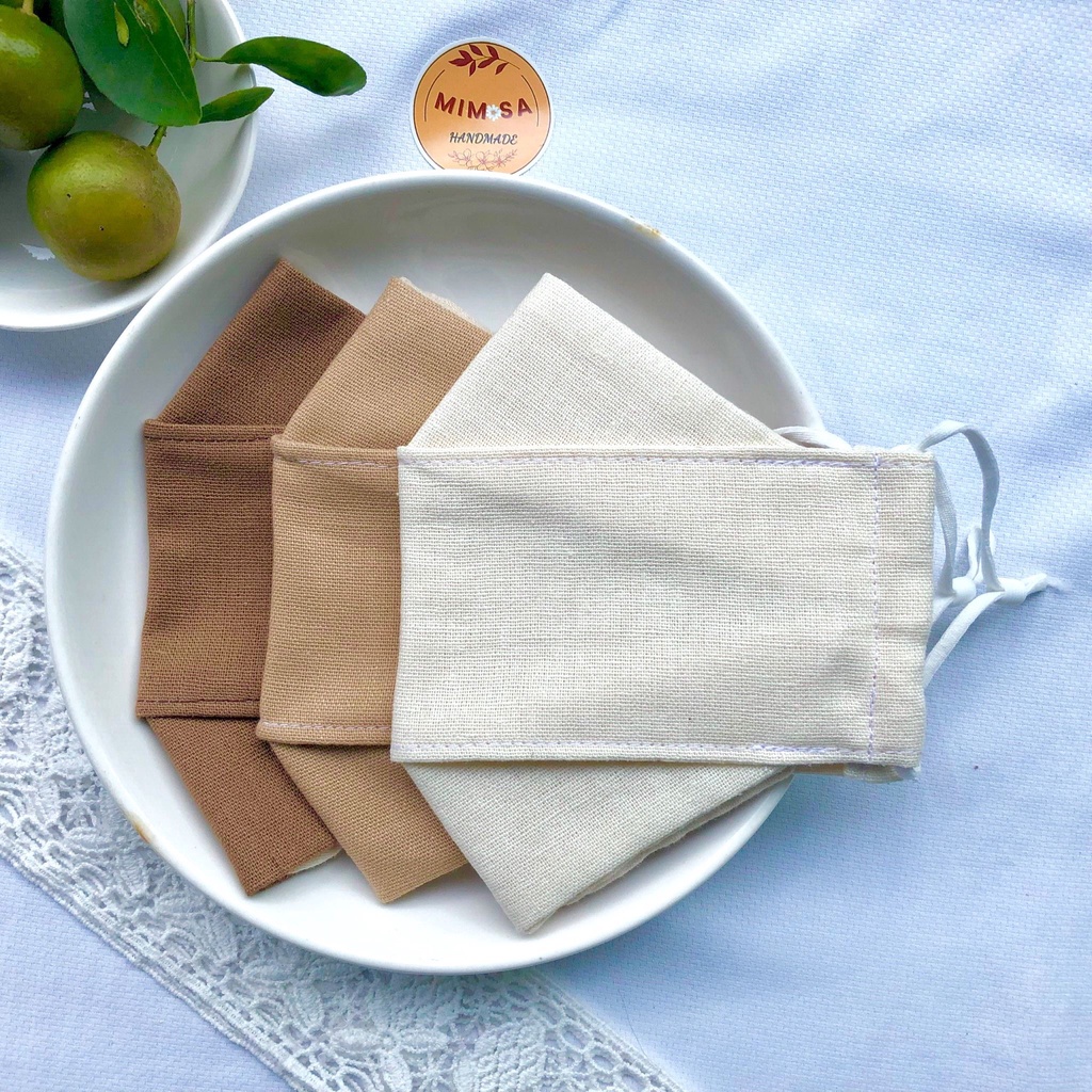 Set 3 khẩu trang vải Linen 3D  chống nắng chống bụi tone nâu