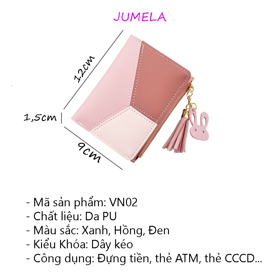 Ví nữ ngắn cầm tay mini cute cao cấp nhỏ gọn thời trang chất liệu da pu nhiều ngăn đựng tiền đựng thẻ JUMELA VN02