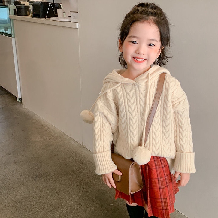 Áo Khoác Dệt Kim Có Mũ Trùm Thời Trang Mùa Thu Đông Ấm Áp Dành Cho Bé Gái