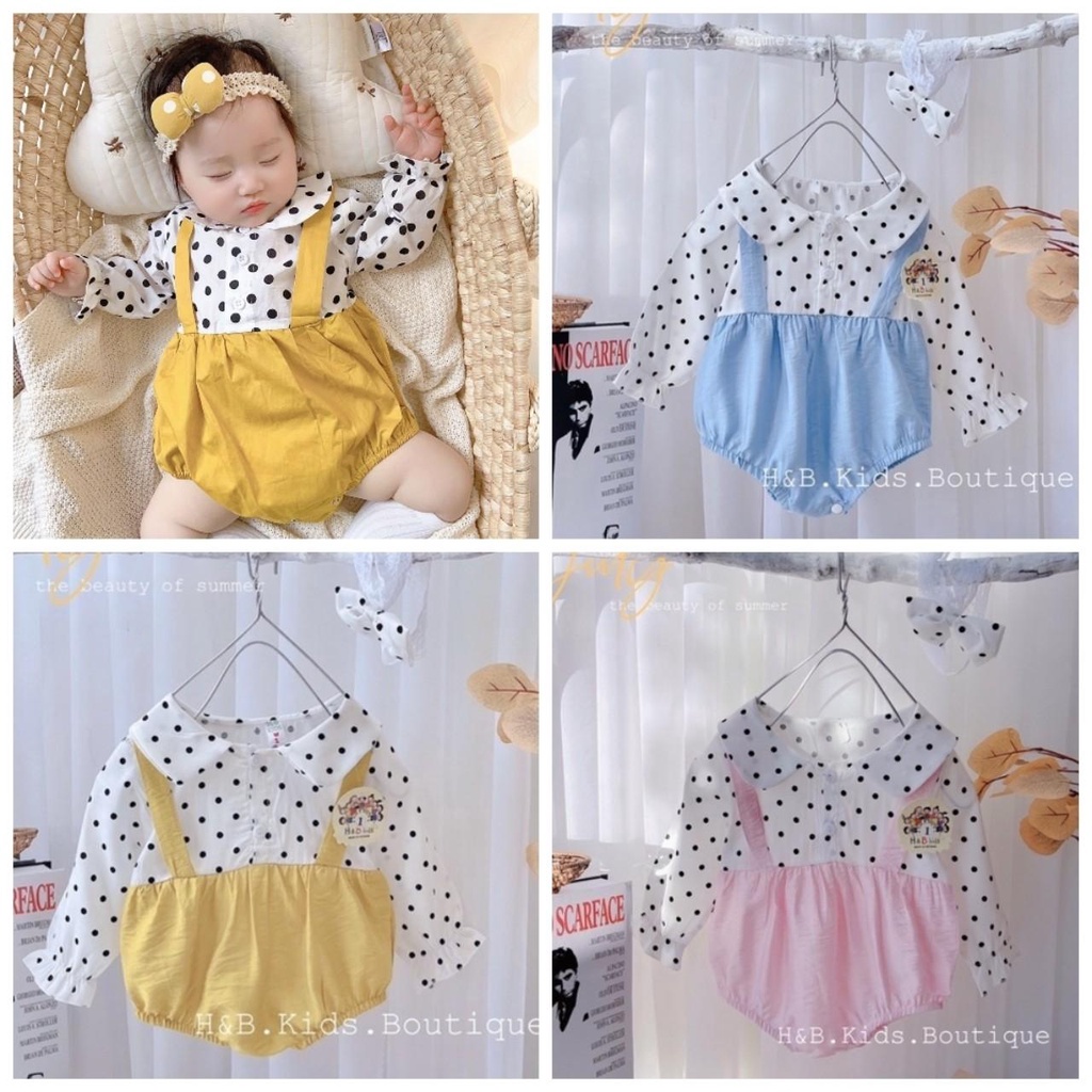 Bộ Áo Liền Quần Body Chip Dài Tay Kèm Nơ Xinh Xắn Dành Cho Bé Gái 4-13kg