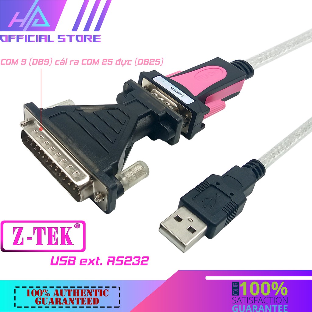 Cáp USB To Com RS232 Z-TEK ZE400 Và Cổng Chuyển 9 Chân Âm Ra 25 Chân Dương LPT - Hàng Nhập Khẩu