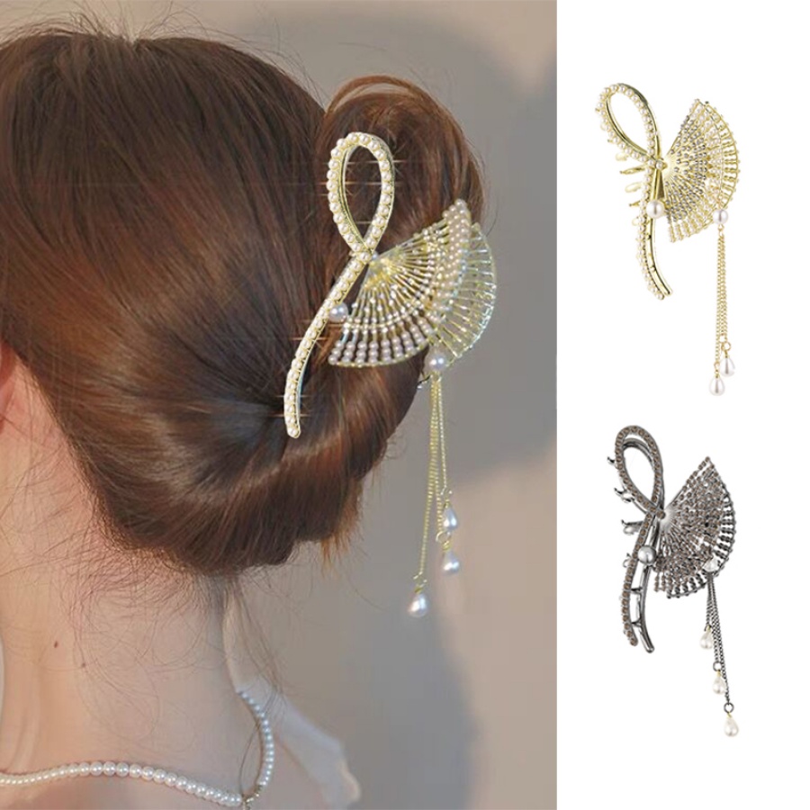 Kẹp Tóc Kim Loại Đính Đá Và Ngọc Trai Nhân Tạo Thời Trang