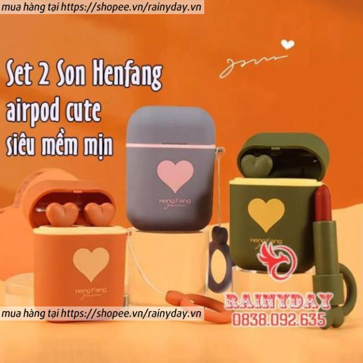 Set 2 son môi son thỏi Hengfang hình airpod cute hàng nội địa Trung Quốc chính hãng