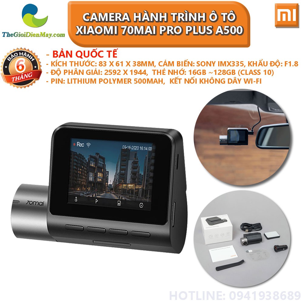 [Bản quốc tế] Camera hành trình ô tô XIAOMI 70MAI Pro Plus A500 tích hợp sẵn GPS - Bảo hành 6 tháng