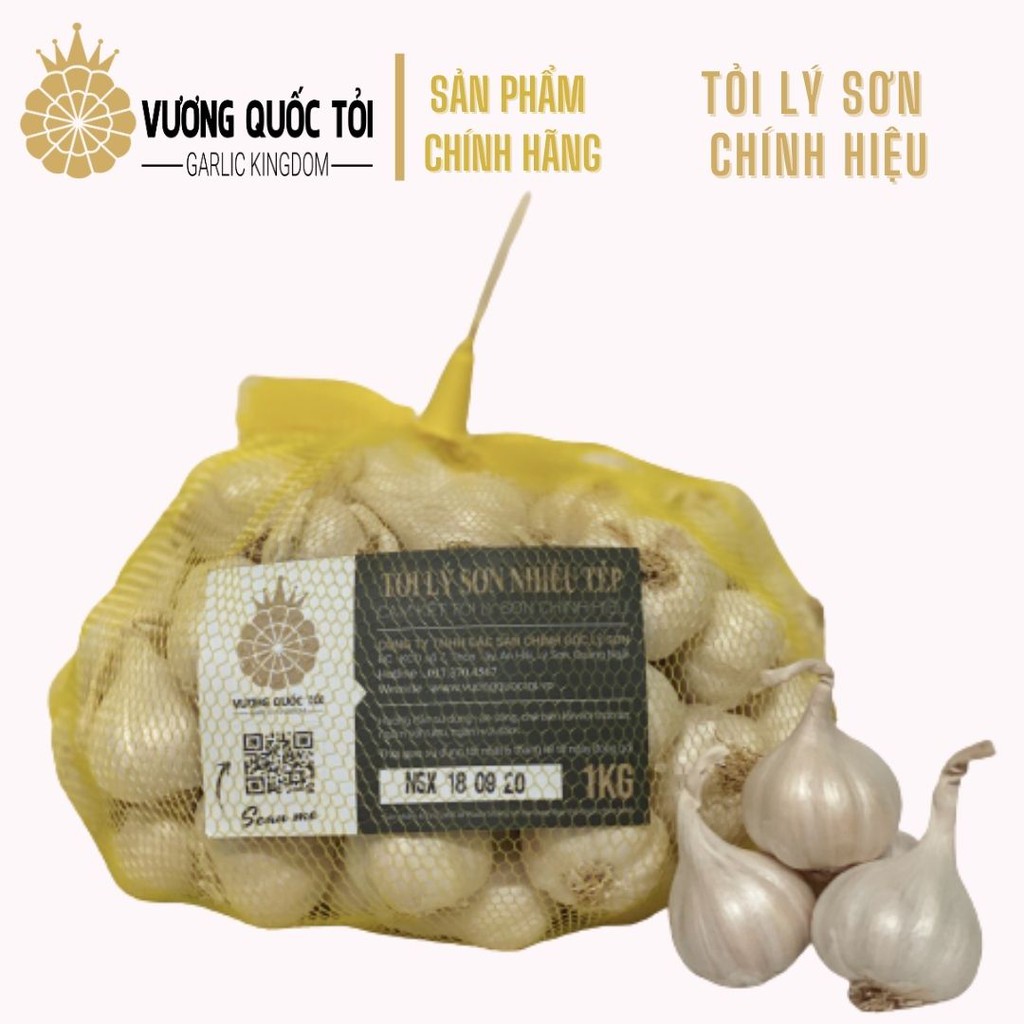 Tỏi Lý Sơn nhiều tép - Vương Quốc Tỏi, loại Gold, túi 1Kg, đã làm sạch cắt ngắn cuốn