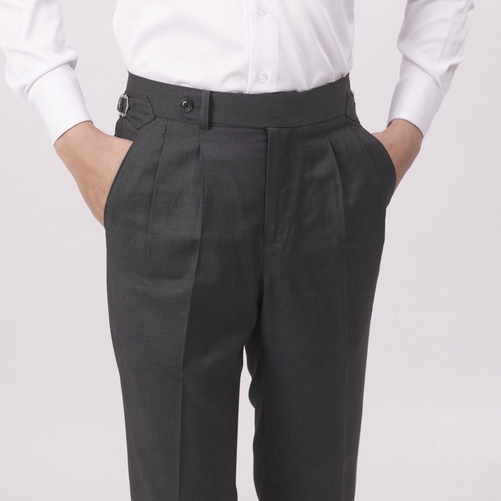 Quần Âu Ghi Cạp Cao Sidetab ống Lơ Vê - GEELE