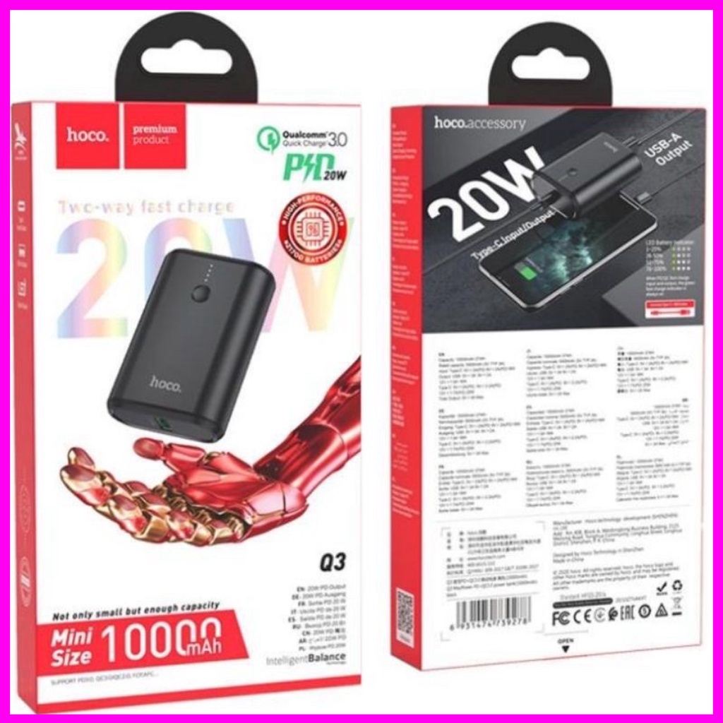 ⚡Mới⚡Pin Sạc Dự Phòng Mini Size Siêu Tốc 20W Hoco J80 Q3 New 10000mAh Hỗ Trợ 2 Cổng Sạc Nhanh PD + QC3.0 Hàng Chính Hãng