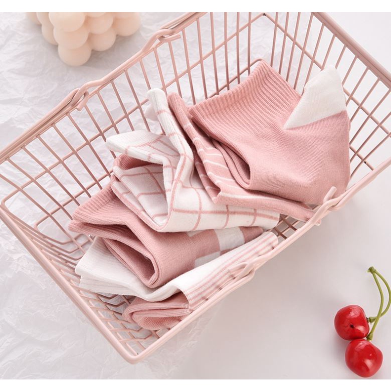 Set 10 Đôi Tất Vớ Nữ Ngắn Cổ Kẻ Hồng SS2 Siêu HOT