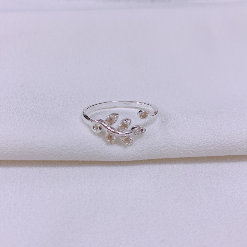 Nhẫn nữ bạc thật hình chiếc lá nhỏ xinh đính đá LINH MIU SILVER