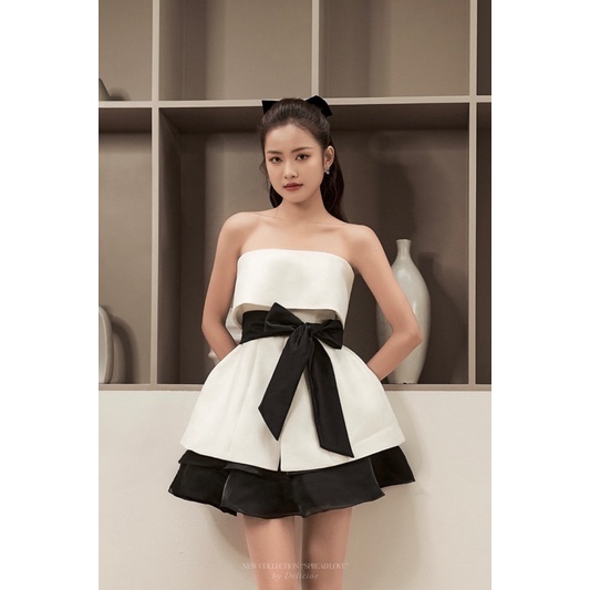 WHITE MIE TOP & KAMIE SKIRT- Áo cúp ngực thắt eo nơ và chân váy xoè