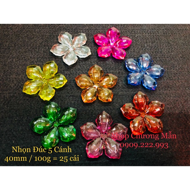 100G Bông Đúc Nhọn 5 Cánh Pha Lê Nhựa 40mm Giá Sỉ