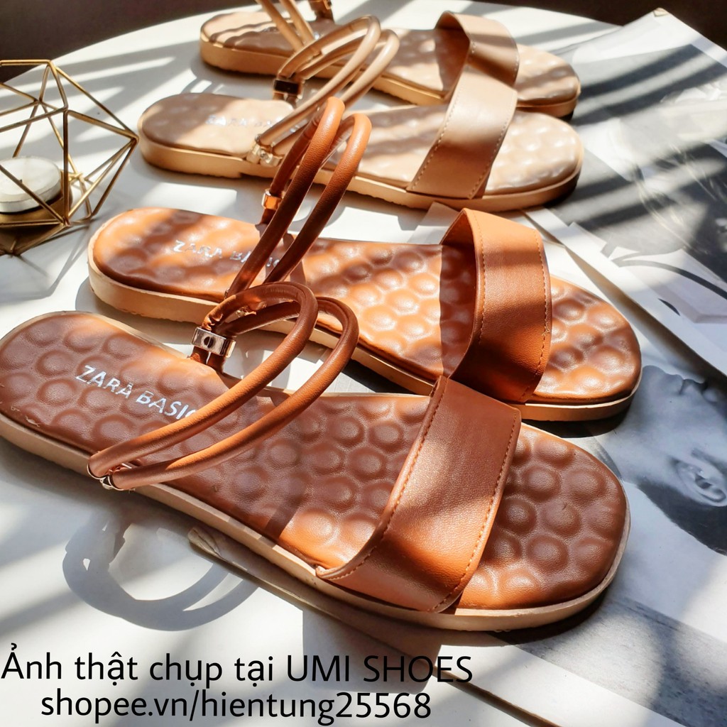 Giày sandal quai ngang lót đệm mát xa đế bệt kiểu dáng basic màu đen/nâu/vàng/be nhẹ nhàng đơn giản nữ tính mới