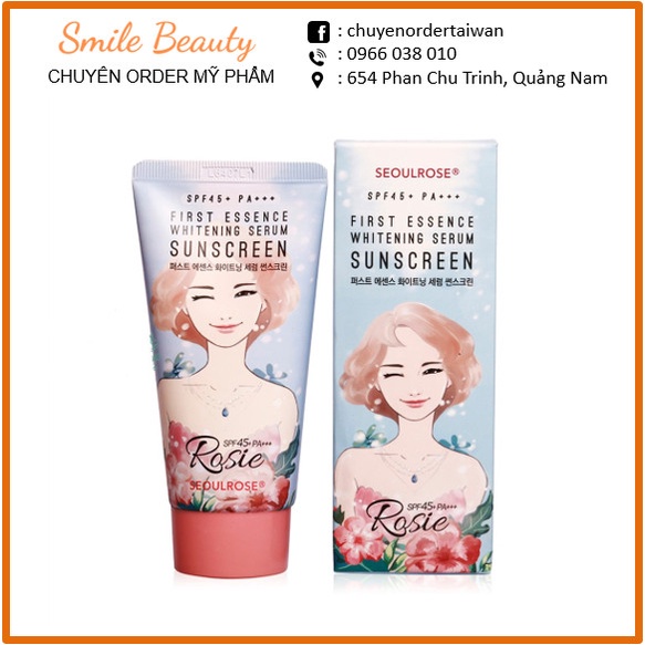 Kem Chống Nắng Seoul Rose Rosie First Essence Whitening Serum Sunscreen SPF45 PA+++ 45G