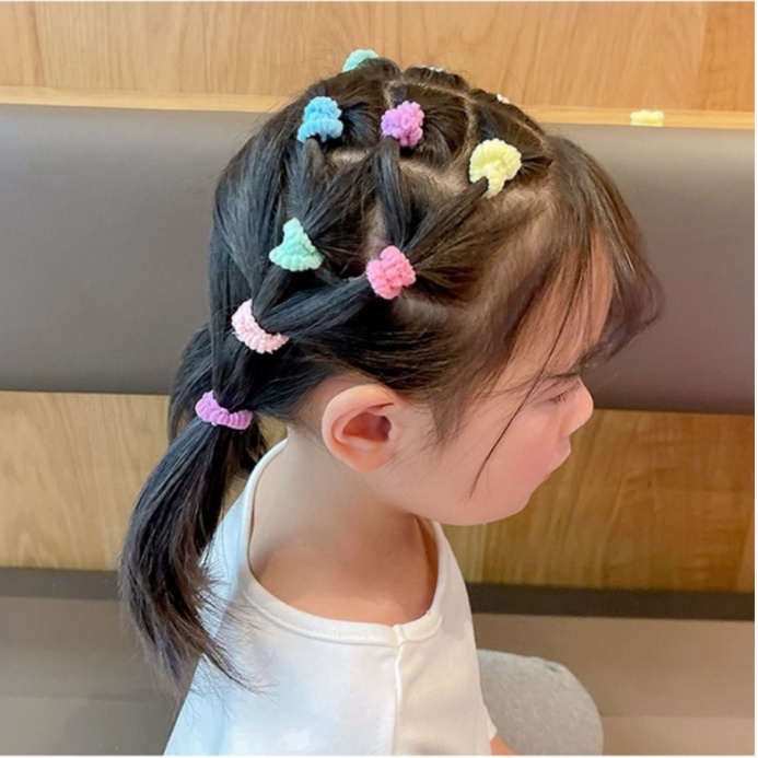 Set 100 Dây Buộc Tóc Cao Su Co Giãn Hình Bông Hoa Màu Kẹo Dễ Thương