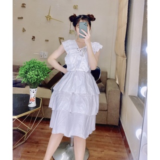 ĐẦM NHÚN ĐAN DÂY DÁNG XÒE- ĐẦM MAXI