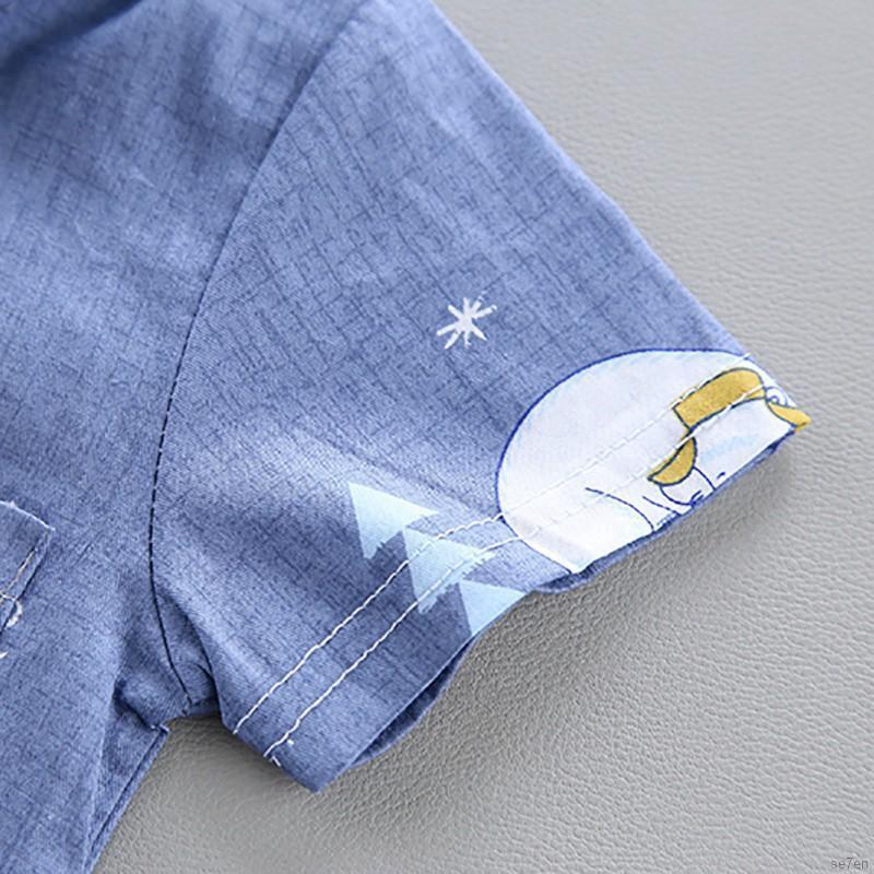 Set áo sơ mi tay ngắn in hình gấu hoạt hình kèm quần short thời trang cho bé trai