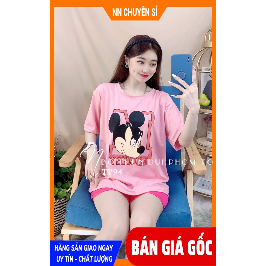 Đồ bộ nữ mặc nhà phom to chất thun mềm mát in hình hoạt hình mickey vịt hoạt hình  dễ thương TP94